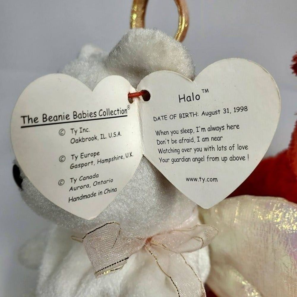 TY Beanie Babies Halo Angel Bear 1998 and Sizzle Red Bear 2001 - Picture 9 of 12